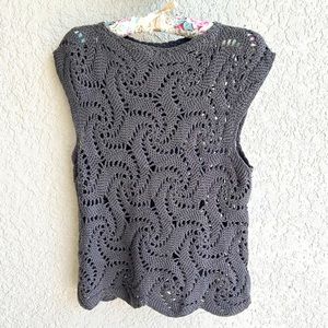 ONE OF A KIND Handmade Gray Crochet Top Boat Neck size S